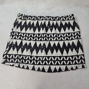 Jay My Sz L Black And White Sequin Aztec Micro Mini Skirt Stretch Lined